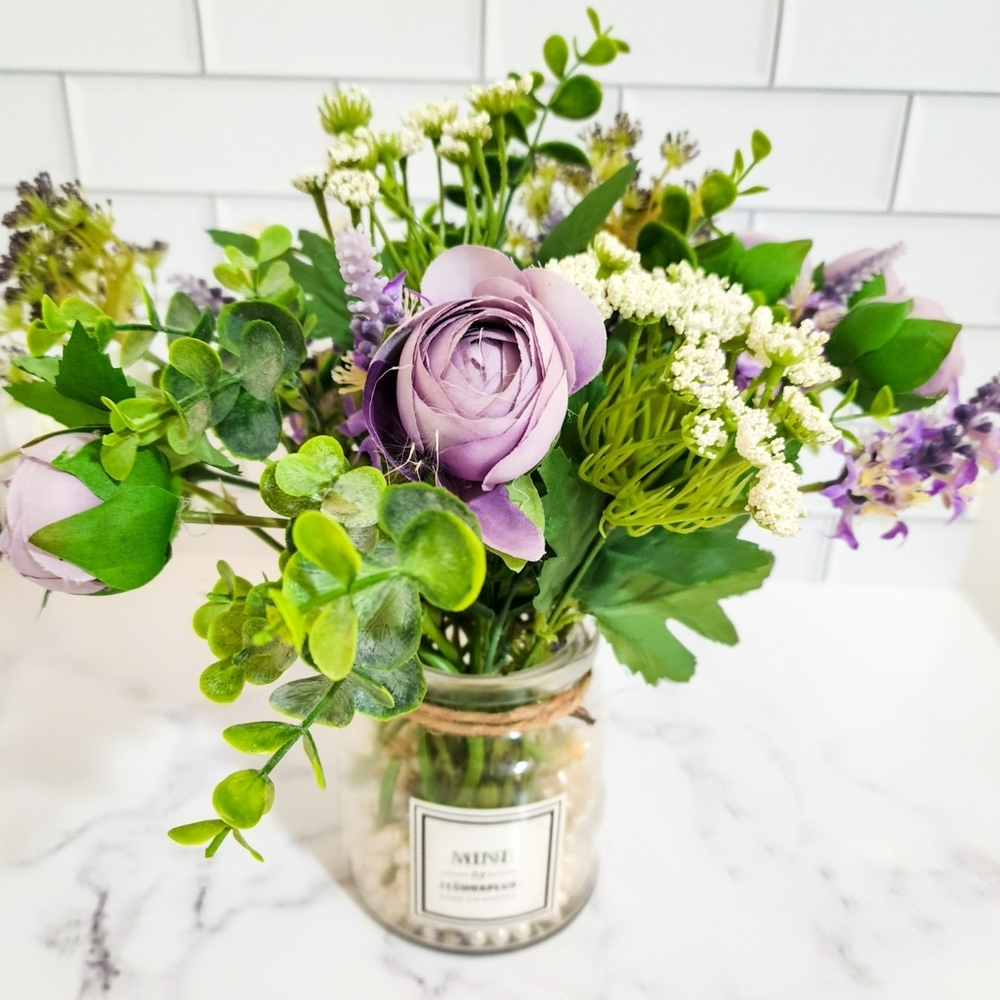 Artificial Flowers Real Touch Arrangement With Glass Vase - Mini By Flowerplus